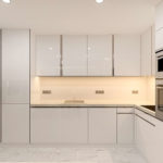 кухня минимализм дизайн, дизайн кухни в стиле минимализм, светлые фасады, встроенная техника на кухне